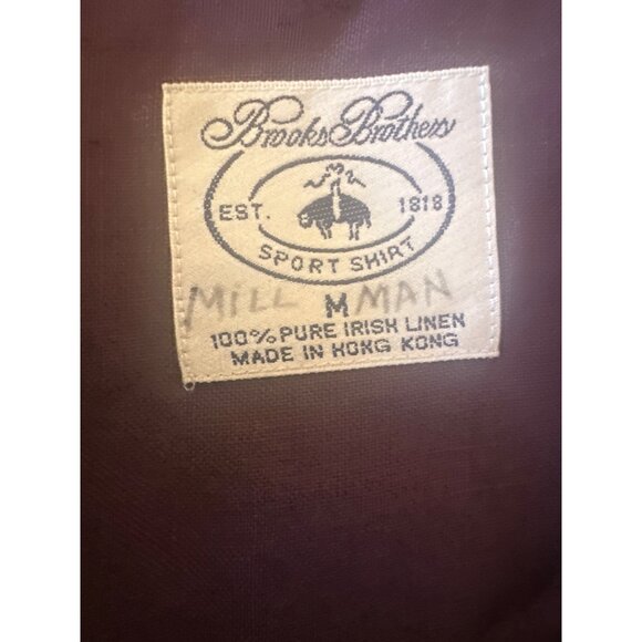 Brooks Brothers Pure Irish Linen Button-Up Shirt M Maroon Long-Sleeve Hong Kong - Picture 3 of 3